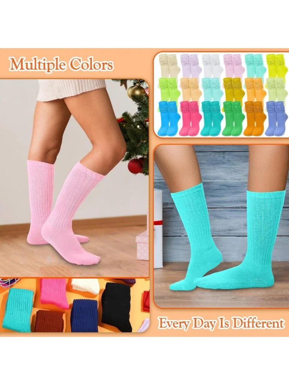 32 Pairs Women's Scrunch Slouch Knee High Socks in 32 Colors - Fashionable